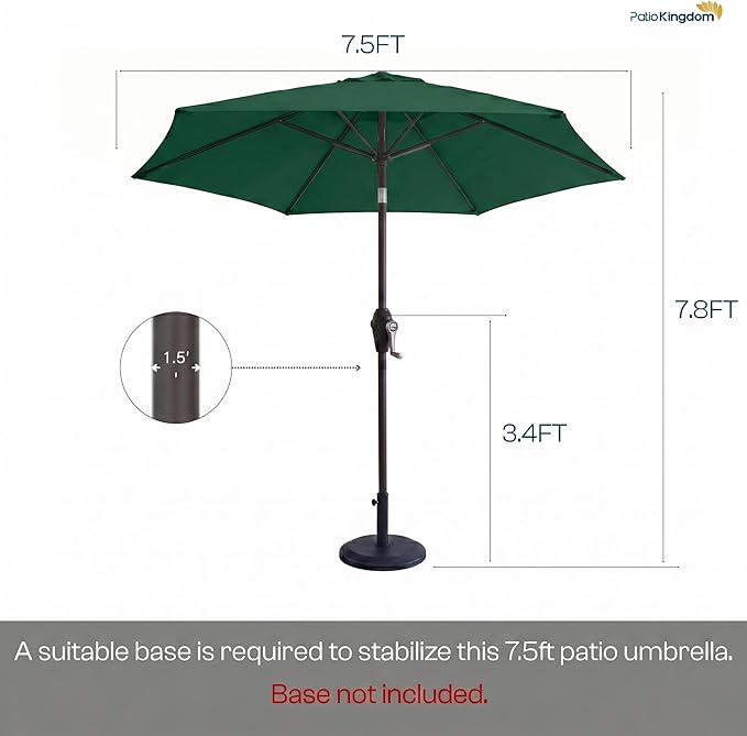 7.5ft Patio Umbrella, Outdoor Table Market Umbrella with Smooth Crank Lift, 6 Windproof Fiberglass Ribs, UPF50+ UV Protection for Deck, Pool, Garden and Backyard