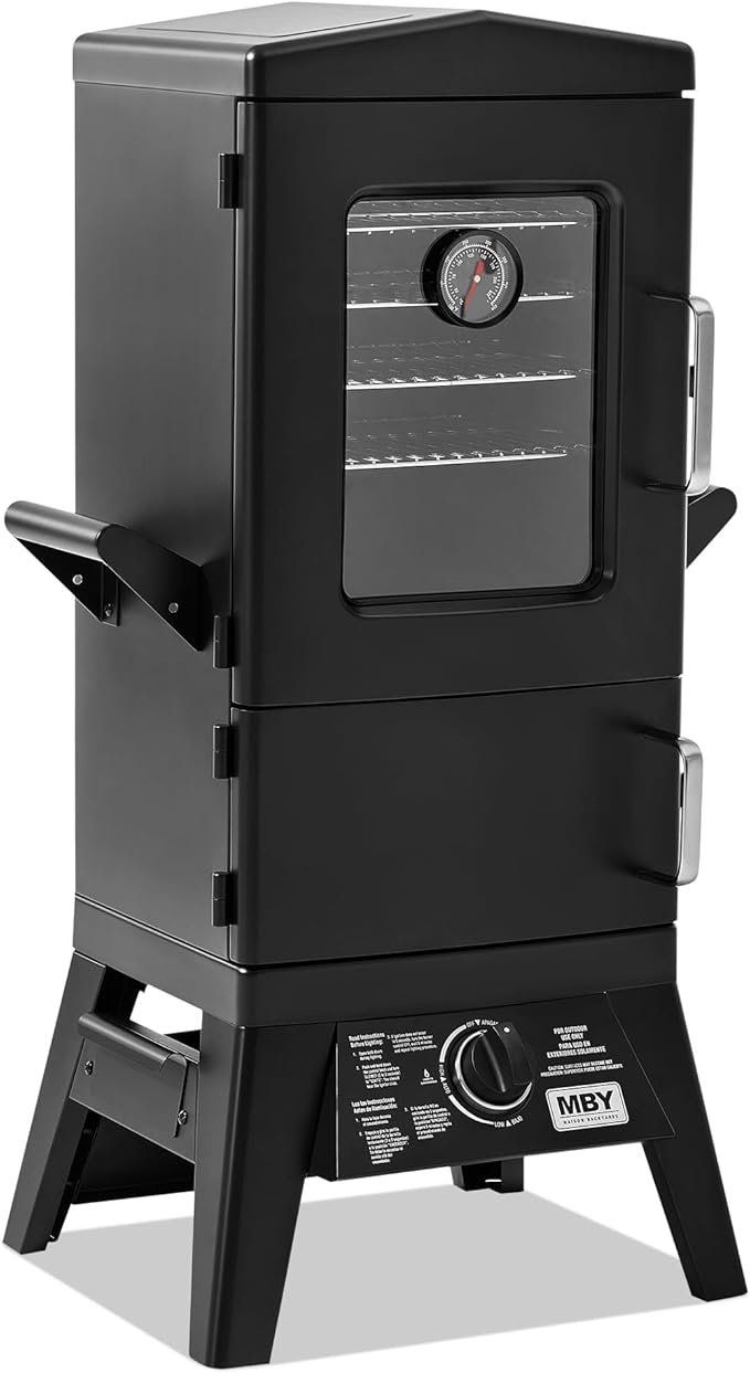 Large Vertical Propane Smoker Grill 4-Rack Outdoor Gas BBQ Smoker with Temperature Control, Heavy Duty Design & Weather-Resistant Cover for Meat, Fish, Ribs