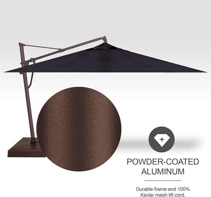 Treasure Garden AKZ PLUS Cantilever Umbrella 10'x13' Rectangular Obravia Navy Canopy and Bronze Frame with Rolling Base