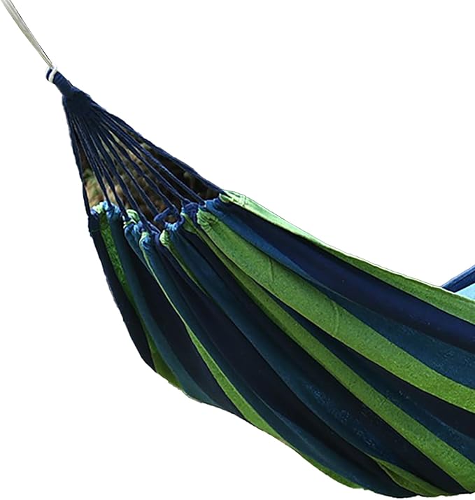 MAVIS LAVEN Portable Hammock, Polyester Cotton Single Double Hammock with Anti Rollover Design for Camping Outdoor Indoor Patio Backyard (Blue Green)