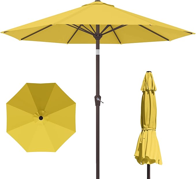 PatioKingdom 10FT Patio Umbrella with Push Button Tilt and Crank, Outdoor Market Umbrella with 8 Fiberglass Ribs, UV Protection Table Umbrella for Pool,Backyard,Garden,Deck