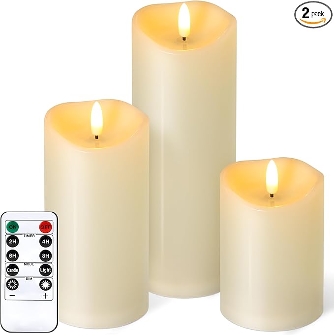 Outdoor Flameless Candles with Remote Timer - Waterproof Realistic Flickering LED Pillar Electric Battery Operated Fake Candle for Home Patio Wedding Fireplace Decor - Ivory 3 Pack (D3”H4”6”8”)