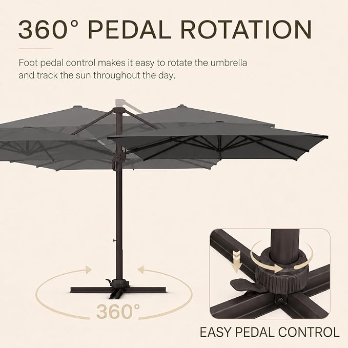 Kingdura 10x10 FT Cantilever Patio Umbrella with Base Included, Large Square Aluminum Offset Outdoor Pool Umbrella, 360° Rotation & 4-Position Tilt, UV Protection for Deck Backyard (Grey)