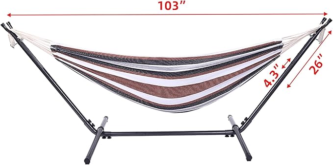 Outdoor Hammock with Stand, Hammocks for Outside, Free Standing Hammock with Stand for Backyard, 102.3"x41.33"x39.37", Portable & Weather-Resistant, Easy Assembly, Hamacas Para Adultos, Coffee Stripes