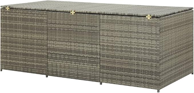 Patio Storage Box Deck Storage Box Outdoor Storage Box Indoor Wicker Storage Bin for Patio Furniture Cushions, Pillows, Garden Tools, Poly Rattan Gray, 70.8"x35.4"x29.5"