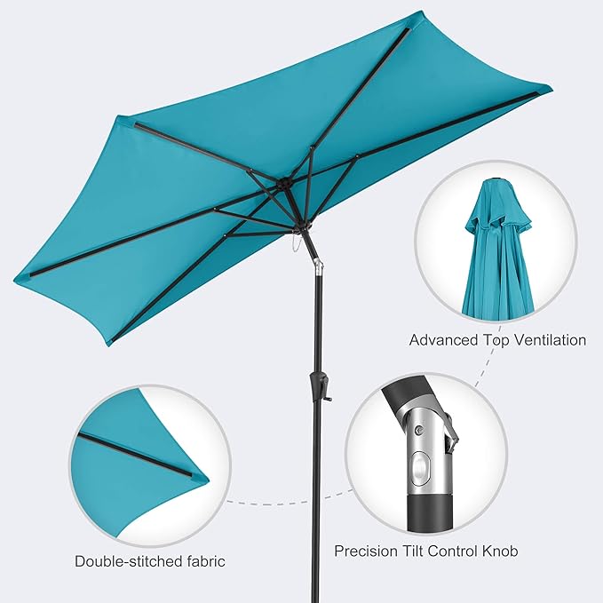 FLAME&SHADE 9ft Half Patio Umbrella - Half Outdoor Umbrella with Tilt UV Protection Waterprool, Half Round Table Umbrella for Wall Balcony, Pool, Porch, Garden, Deck, Market, Backyard (Aqua Blue)