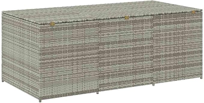Grey PE Rattan Garden Storage Box, Collapsible Outdoor Storage Chest with Steel Frame