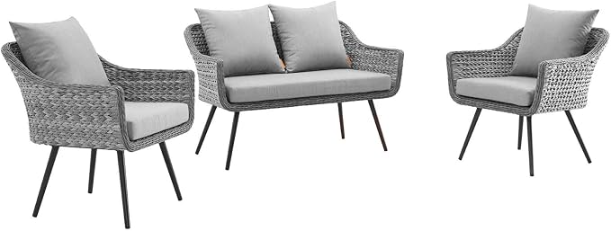 Endeavor 3Piece Outdoor Patio Wicker Rattan Sectional Sofa Set in Gray Gray