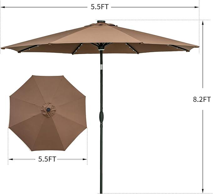 GDY 10Ft Patio Umbrella, Table Umbrella with 40 LED Lights, Outdoor Umbrellas for Patio, with Tilt and Crank, Center Light, for Garden, Deck, Backyard, Pool, and Beach.