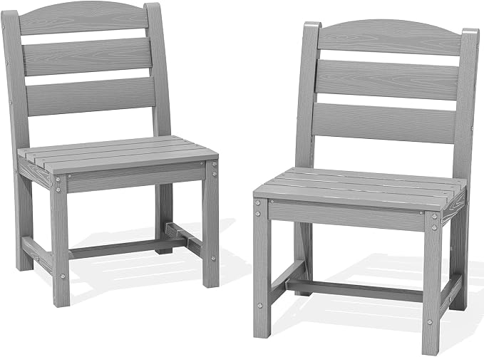 SERWALL Armless Outdoor Dining Cahir Set of 2, Light Gray | SERWALL All Weather Dining Chair Set of 2, Sliver Gray