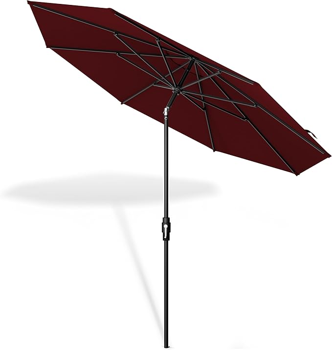 Midtown Umbrellas 8 Feet Aluminum Patio Umbrella With Fiberglass Ribs In Sunbrella Burgundy - Auto-Tilt And 360 Degrees Swivel For Optimal Shade