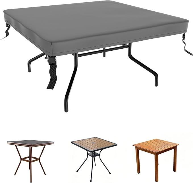 M METERXITY Square Patio Table Cover, 48"L x 48"W x 4"H Rectangular Table Cover for Outdoor Furniture, All-Weather/Waterproof/UV-Resistant, Patio Furniture Protector [Grey]