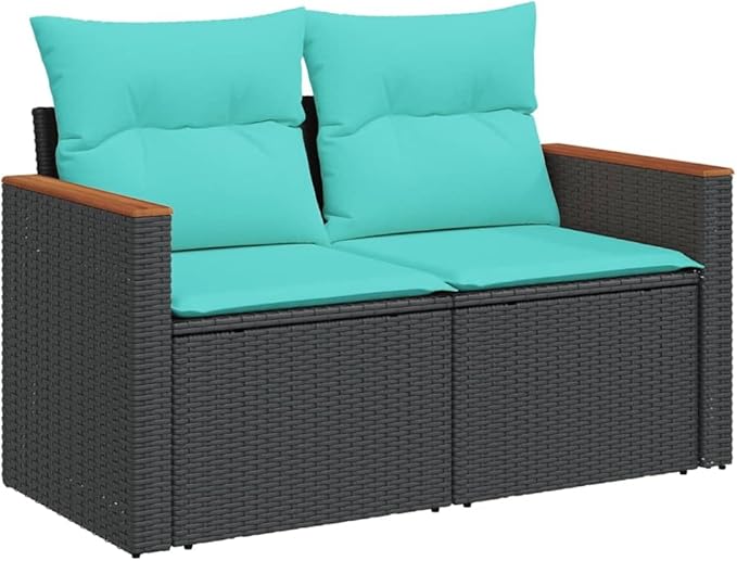 8 Piece Patio Sofa Set with Cushions, Outdoor Dining Sets Garden Lounge Set Patio Conversation Set Sectional Sofa for Negotiation Area Exhibition Garden Poolside Black Poly Rattan