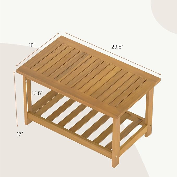HAPPYGRILL Patio Acacia Wood Side Table with Storage Shelf, Outdoor Coffee Table for Garden, Balcony, Deck, Poolside