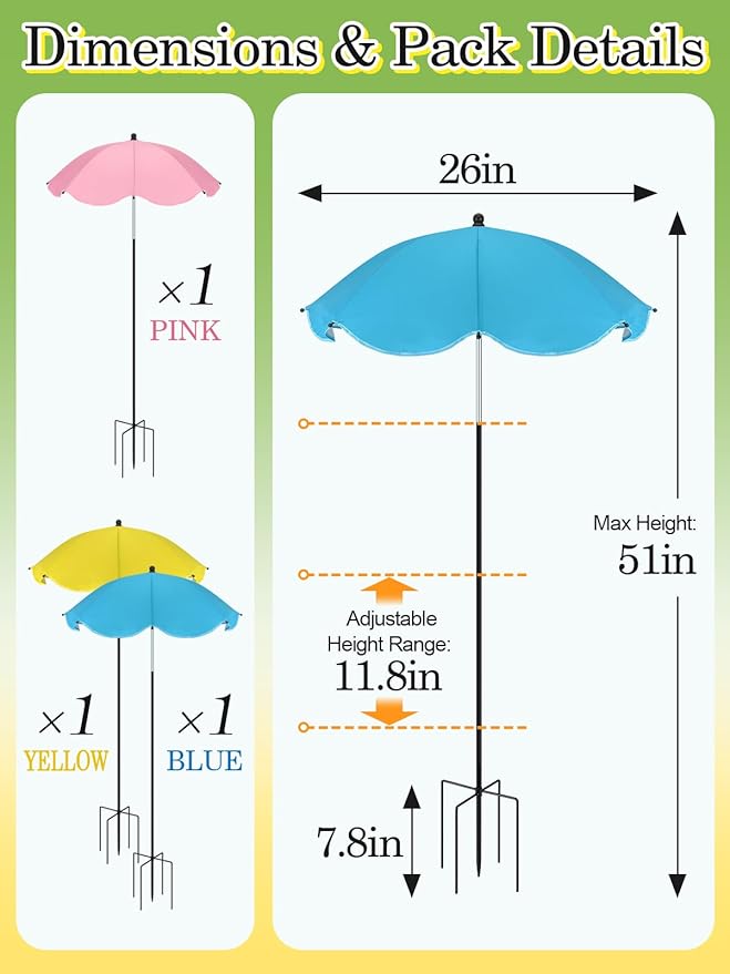 Cosweet Plant Umbrellas for Outdoor Plants with Stable 5 Prong Base & Adjustable Angle Height - 26" Larger UV-Resistant Garden Umbrella Shade, Easy Install for Raised Bed Potted Flowers