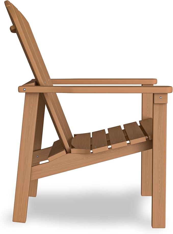 nevilywood Compact Stackable Adirondack Chairs Set of 2,HDPE,380lbs,Teak | 26.3" Wide HDPE.All-Weather Outdoor.Maintenance-Free.Stackable for Storage.25°Curved Straight Backrest.Quick Assembly