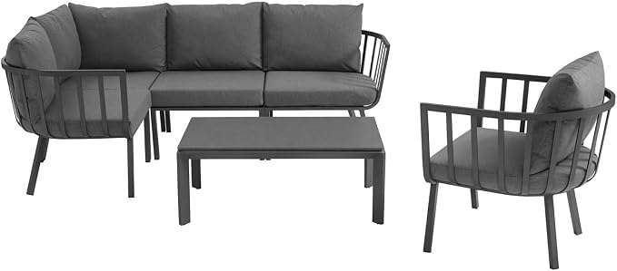 Modway Riverside 4 Piece Sectional Set with Armchair and Table, 61. 5" L x 114" w x 28" H, Gray Charcoal