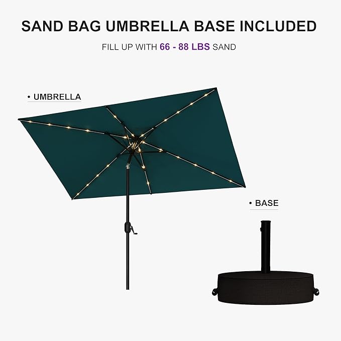 PURPLE LEAF 5' x 8' Rectangular Patio Umbrella with Solar LED Outdoor Table Umbrella Aluminum Frame Market Umbrella Sun Umbrella for Garden Deck Lawn Pool Turquoise Blue