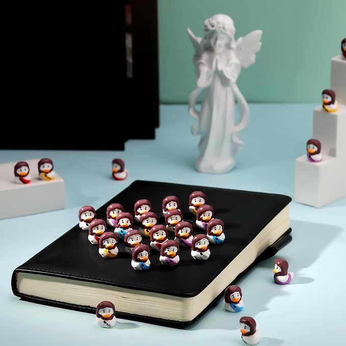 30 Pcs Mini Resin Jesus Ducks Mini Jesus Figurines Tiny Resin Ducks for DIY Cake Decoration Ornaments Crafts Moss Landscape, White