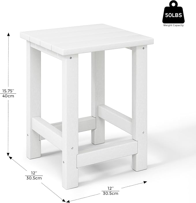 Costaelm Kids Outdoor End Table, Small Patio Table, Outdoor Side Table Porch Table Adirondack Patio Side Table for Outside, Pool, Porch, Garden, White