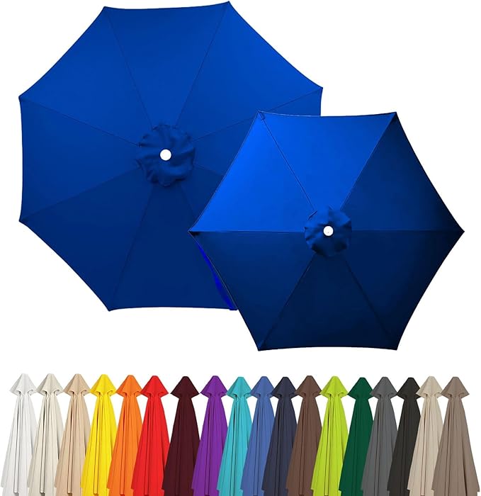Outdoor Umbrella Replacement Canopy, 6 Ribs 8 Ribs Patio Umbrella Replacement Top Cover, 6.6ft 9 ft 10ft 13ft Waterproof Umbrella Top Canopy Fabric Replacement Canvas(Royal Blue,6.6FT 8-Ribs)