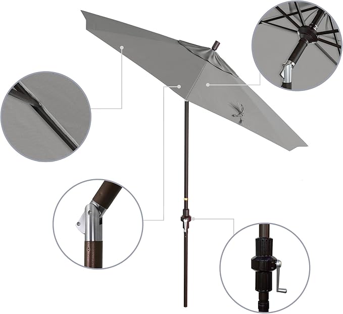 California Umbrella 7.5' Rd. Aluminum Patio Umbrella, Crank Lift, Collar Tilt, Bronze Pole