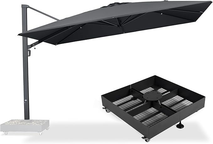 PURPLE LEAF 13' X 10' Space Saving Rectangle Patio Umbrella Large Outdoor Aluminum Offset Umbrella with 360-degree Rotation Cantilever Umbrella with Base Included for Garden Deck Backyard Pool Grey