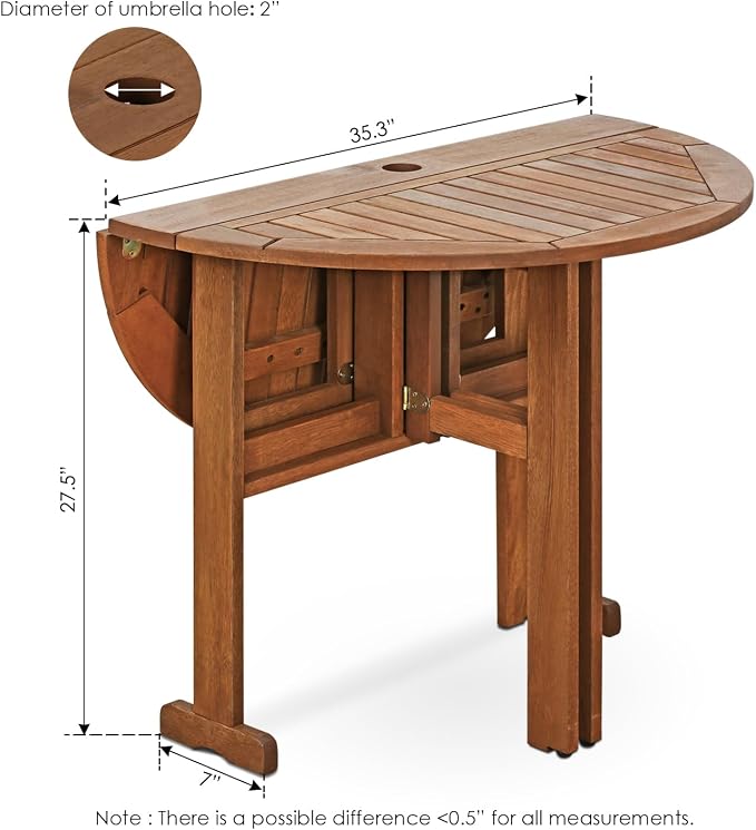 Furinno TIOMAN Patio Table, Gateleg Round Outdoor Side Table, Coffee Table, for Patio, Garden, Porch, Natural