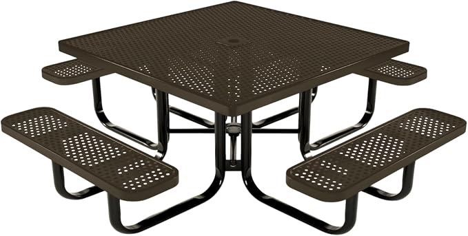 COATEDOUTDOORFURNITURE Heavy-Duty Portable Outdoor Kids Table with Umbrella Hole, Punched Steel Kids Picnic Table, Commercial-Grade, Made in America (46 in, Square, Childrens, Textured Brown)