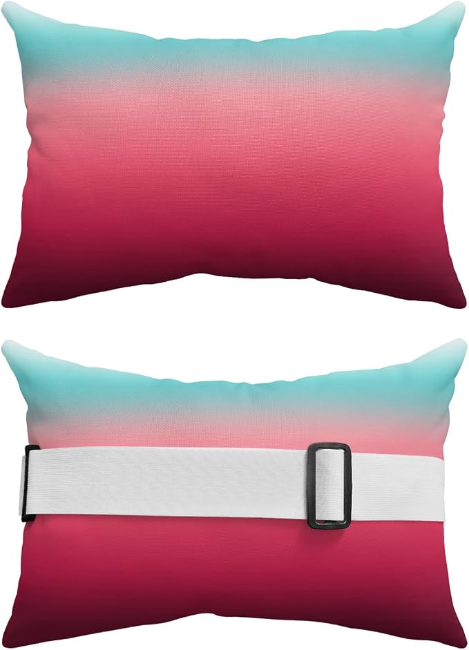 Outdoor Pillows Covers with Inserts Teal Turquoise Red Ombre Stripe Line Gradient Waterproof Recliner Pillow with Adjustable Strap Throw Pillows for Patio Furniture Pool Lounge Chair, 12x20 Inch, 2PCS