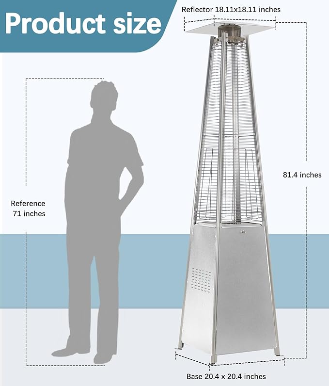 NAVINE Pyramid Patio Heater,48,000 BTU Outdoor Propane Patio Heater with Detachable Wheels and Protective Cover for Terrace, Garden,Poolside.Grey