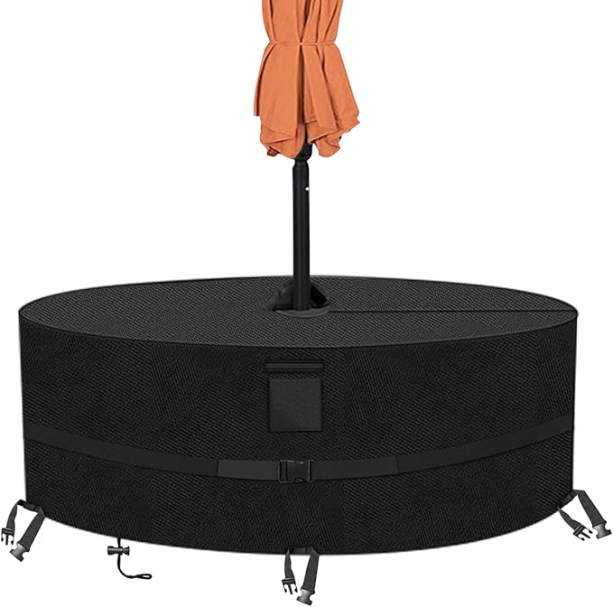 Kovshuiwe Round Patio Table Cover with Umbrella Hole - 70" Dia x 23.6" H Heavy Duty Waterproof 600D Oxford Fabric Outdoor Lawn Patio Furniture Covers (Cover Size，NOT Table Size)