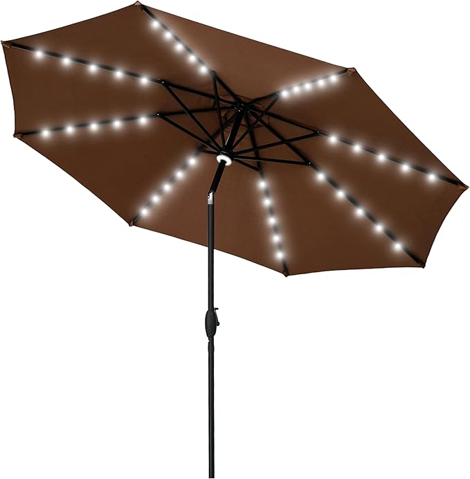GDY 10Ft Patio Umbrella, Table Umbrella with 40 LED Lights, Outdoor Umbrellas for Patio, with Tilt and Crank, Center Light, for Garden, Deck, Backyard, Pool, and Beach.