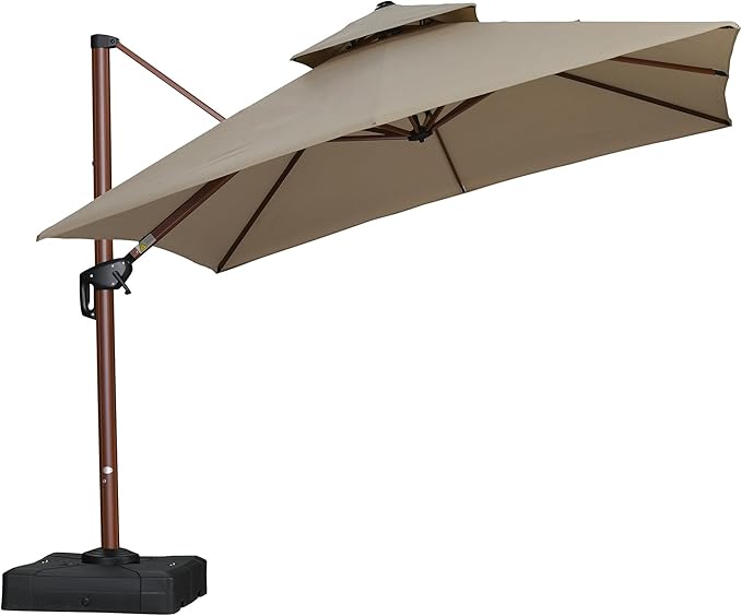 PURPLE LEAF 10' X 10' Patio Large Cantilever Umbrella Outdoor Square Wood Umbrellas Offset Umbrella Heavy Duty Sun Umbrellas for Garden Deck Pool, Heather Taupe
