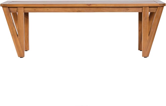 Christopher Knight Home Alan Acacia Wood Patio Dining Set with Bench, Solid Wood Outdoor Dining Table Set for 6, Outdoor Dining Set with Water-Resistant Cushion, Teak+Cream+Light Brown