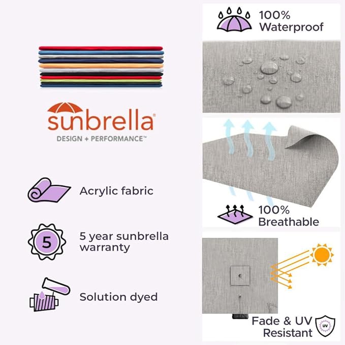 Midtown Umbrellas 9 x 9 Ft Outdoor Cantilever Patio Umbrella w/Sunbrella Cast Slate Fabric - 360° Rotate Offset Patio Umbrella, Deck Patio Umbrella, Backyard Umbrella & Garden Umbrella - Black Frame