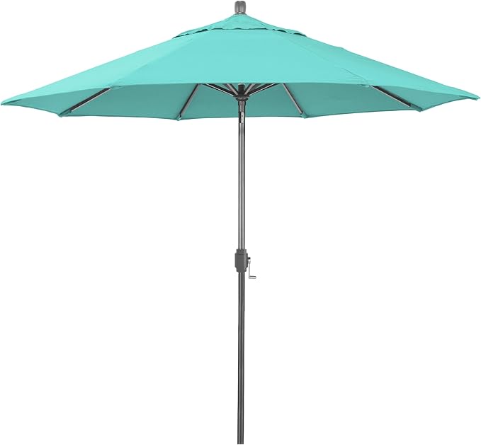 California Umbrella 12-Year-Non-Fading, 9Ft Premium Sunbrella Patio Umbrella, Hand-Crank, Button-Tilt, Gray Frame, Aruba Fabric