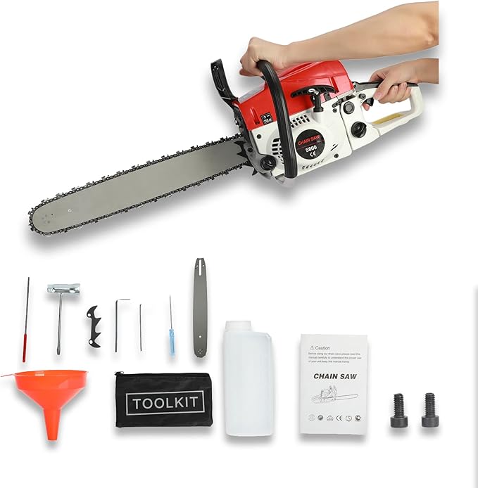 Gas Cordless Chainsaw 20 inch, 2-Cycle Gasoline Powered Chain Saw, 3.2HP 58CC Handheld Cordless Chainsaw, Automatic Chain Oiler, Garden Tool for Cutting Wood Trees (3.2HP 58CC)