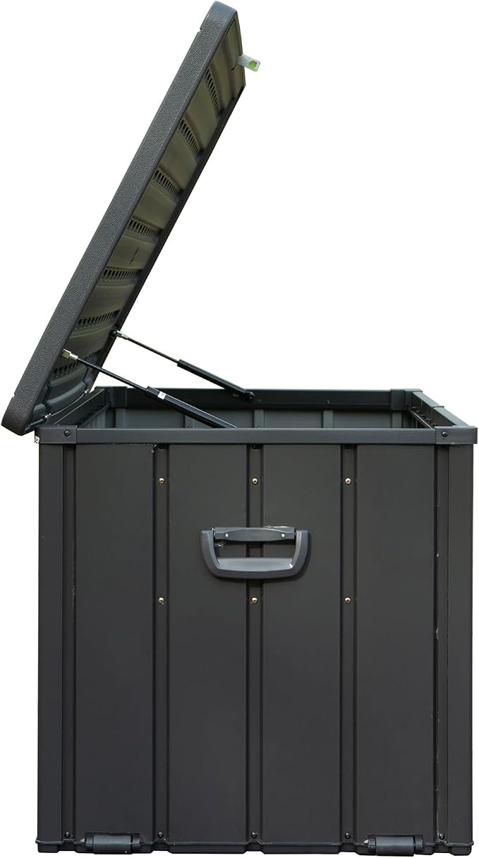 120 Gallon Outdoor Storage Box, Waterproof Resin Deck Box, Patio Storage Bin with Lockable Lid, Deck Storage Containers for Patio Furniture Cushions, Pool Accessories, Garden Tools - Dark Gray