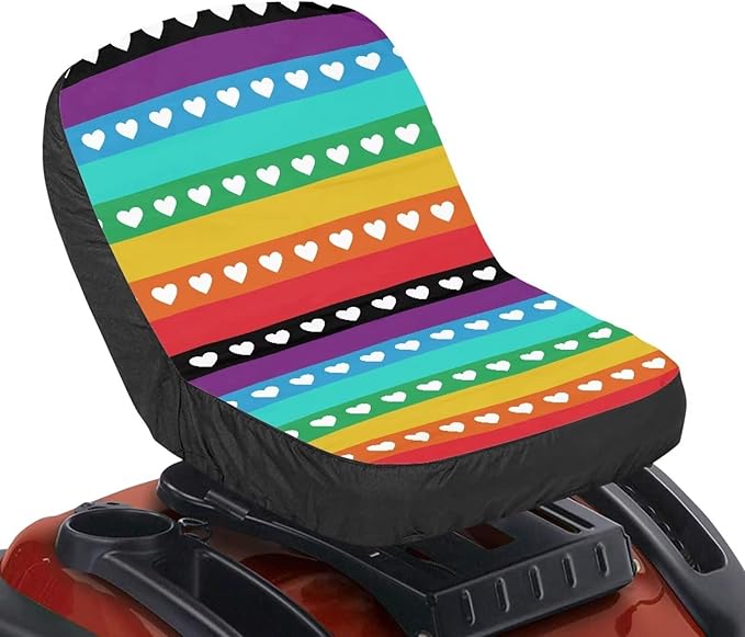 Rainbow Striped Heart Riding Lawn Mower Seat Cover Non Slip Lawn Mower Seat Covers Universal Tractor Seat Protector with Storage Pocket