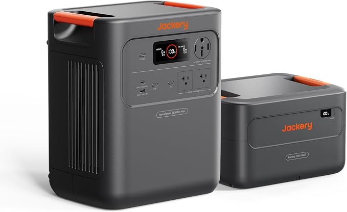 Jackery HomePower 3600 Pro Max Portable Power Station with Extra Battery Pack, 4000W 120V/240V AC Output, 7168Wh LFP Battery, Expandable to 21kWh, Essential Home Backup for Outages & Emergencies