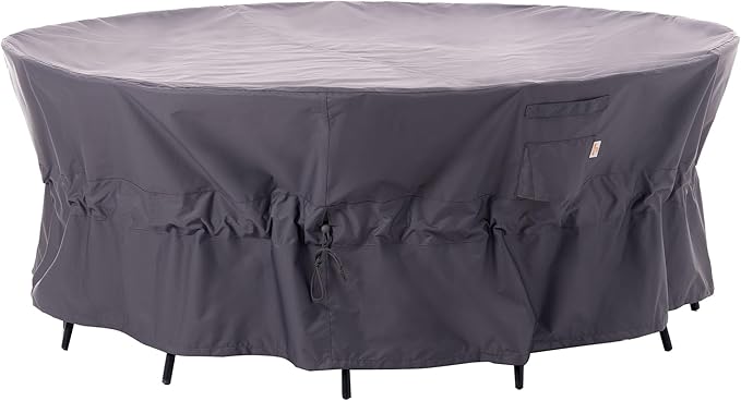 WJ-X3 Round Patio Furniture Cover 62" D x 31" H – Waterproof Outdoor Cover for Round Table & Chair Set, UV Resistant, Fade-Resistant, All-Weather Protection, Gray