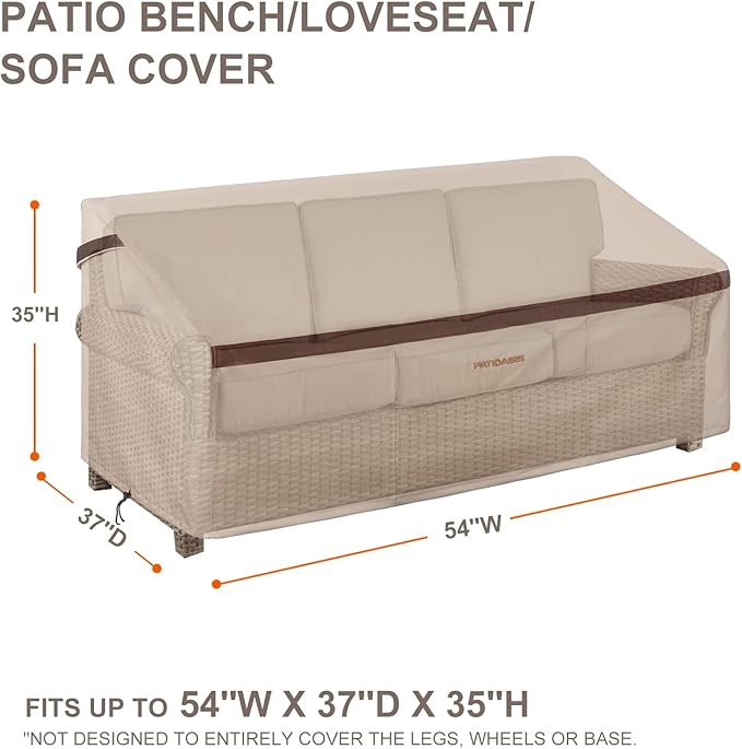 Patio Bench Covers 54'' x 37'' x 35'' Outdoor Waterproof Loveseat Cover UV Resistant Heavy Duty Law Furniture Small Sofa Covers