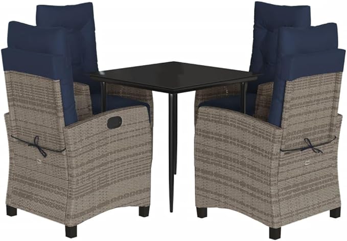 Backyard Furniture Patio Conversation Sets Outdoor Seating 5 Piece Patio Dining Set with Cushions Gray Poly Rattan Suitable for Gardens, Balconies, Decks