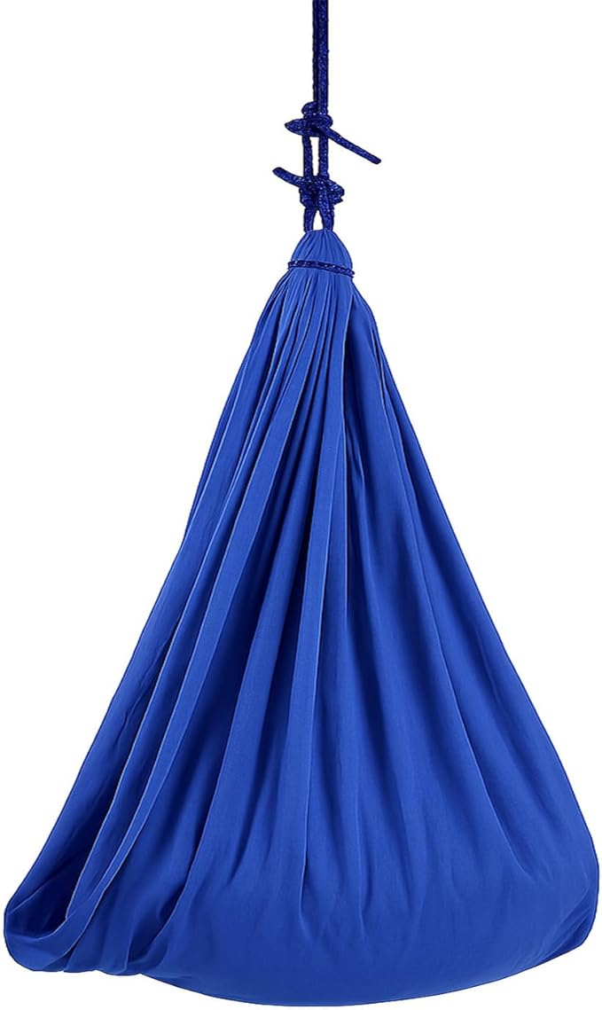 Elastic Therapy Swing Indoor Outdoor Hammock Style Sensory Hanging Chair with Carabiner Ropes 80kg Capacity (Blue)