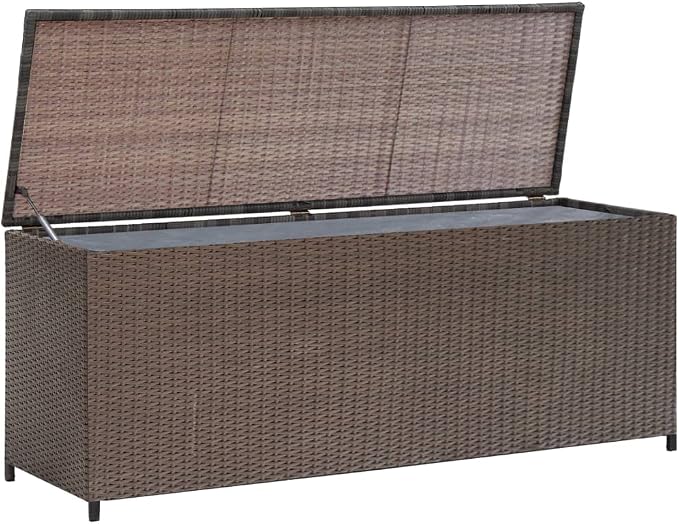 vidaXL Garden Storage Box Poly Rattan Brown Bench Storage Box