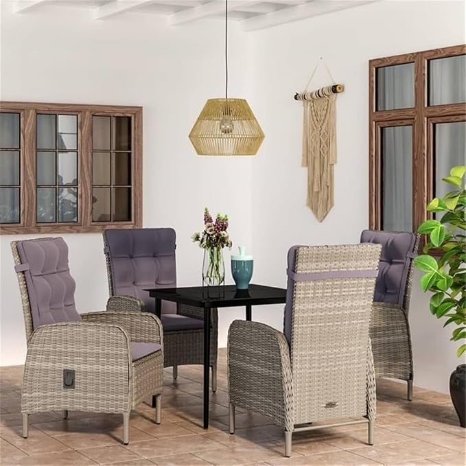 Afuera Living Contemporary Patio Dining Set, Powder-Coated Steel Frame, Gray and Black Finish, Includes Square Table and 4 Cushioned Chairs, Weather-Resistant, Modern Garden or Terrace Furniture