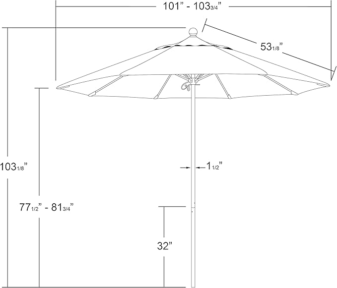 California Umbrella 9' Round Aluminum/Fiberglass Umbrella, Push Open, Bronze Pole, Olefin Navy Blue Fabric