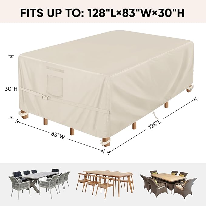 BALEINE Patio Furniture Covers, Outdoor Furniture Covers Waterproof, Heavy Duty Oxford Patio Table Cover for Outdoor Table, Chair, Sofa, Desk (Beige 128"L×83"W×30"H)