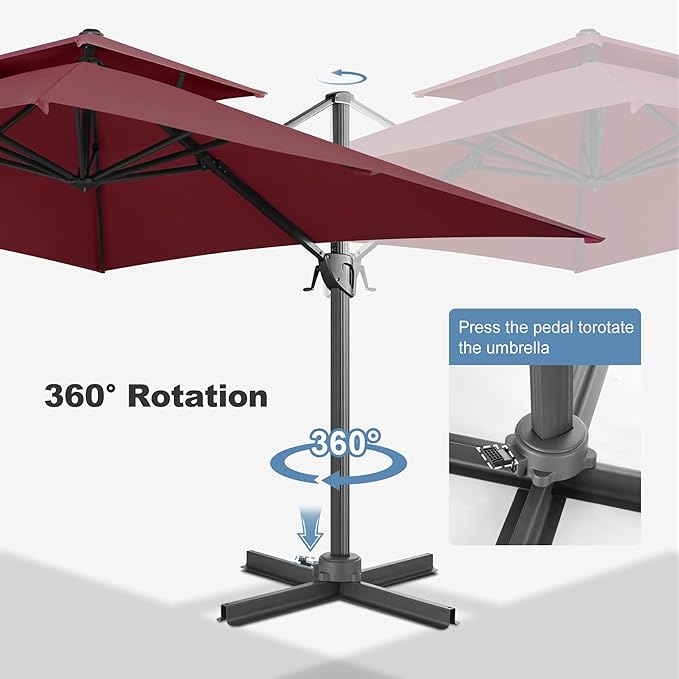 FLAME&SHADE 10 X 10 FT Cantilever Patio Umbrella - Large Square Offset Umbrella Outdoor Patio with 360-Degree Rotation and 3-Year Fade Resistance Fabric for Deck Pool Backyard Garden (Burgundy)